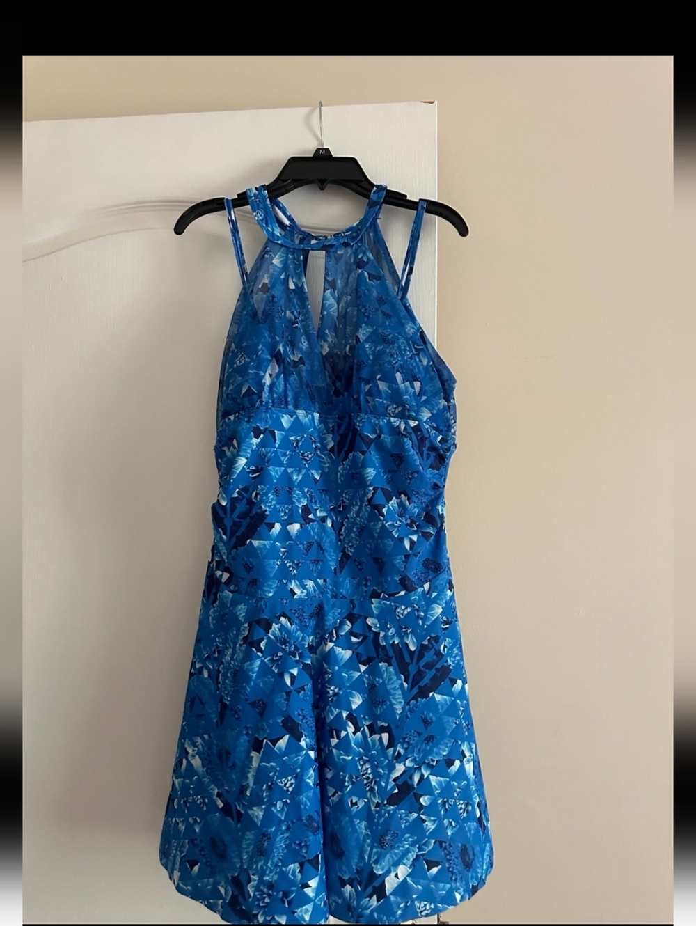 Blue Floral Halter Neck Sports Dress With shorts